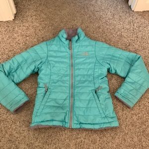 The North Face sea green gray Reversible Osito jacket 10/12
